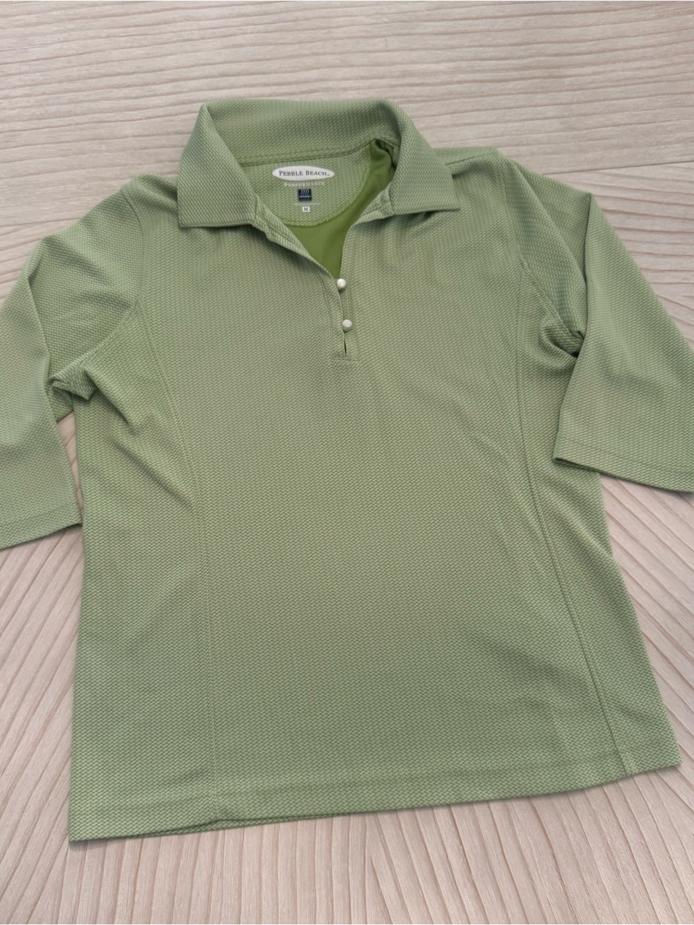 Pebble Beach Pistachio Green Polo Shirt with Three-Button Placket - Women's